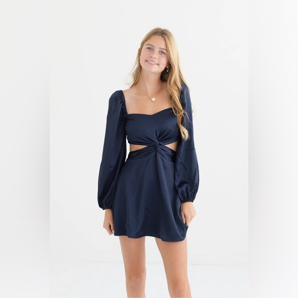 Katie J NYC Ari long sleeve dress navy blue NWT brand new never worn never